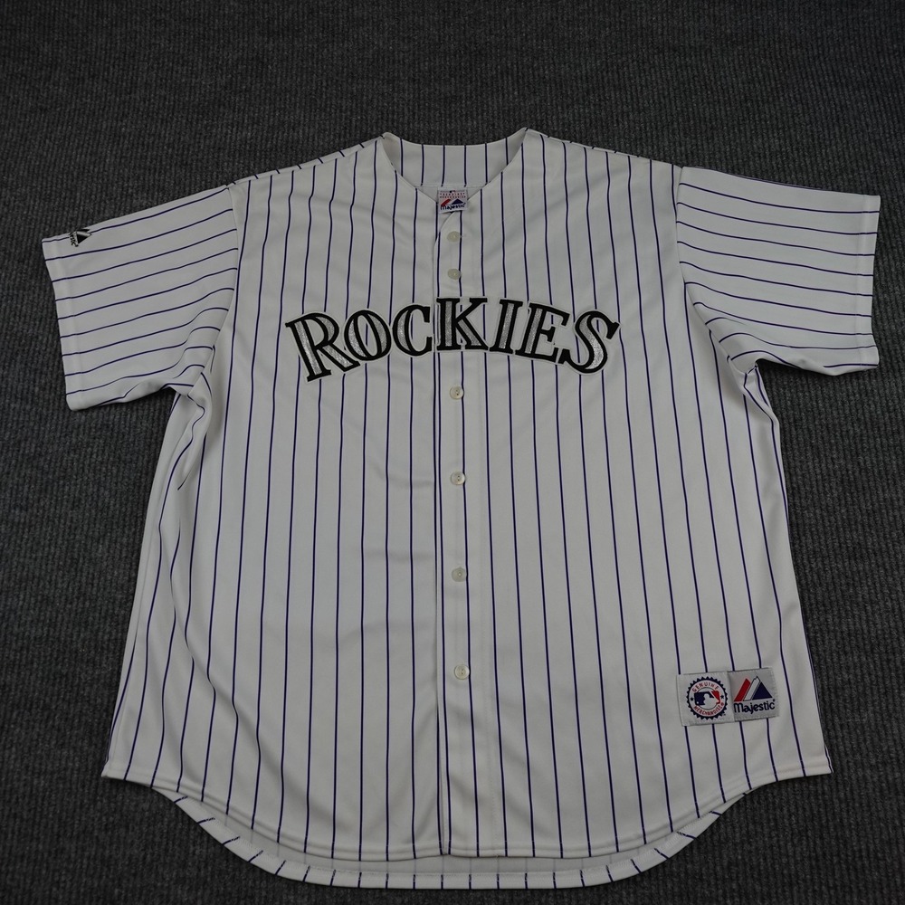 Vintage Colorado Rockies Jersey Mens 2XL White Pinstripe MLB Blank Majestic